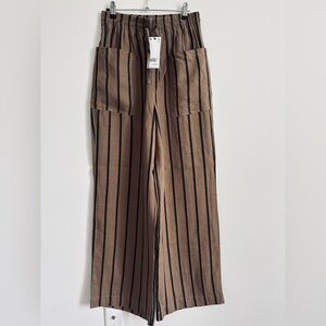 Brand New w Tags! NEXT UK Brown Ramie Wide Leg Stripe Trousers Size UK 10L US 6L